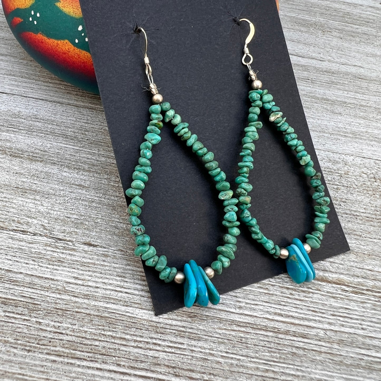 Kingman turquoise earrings 3, boho raw nuggets chips with tab turquoise drops jacla