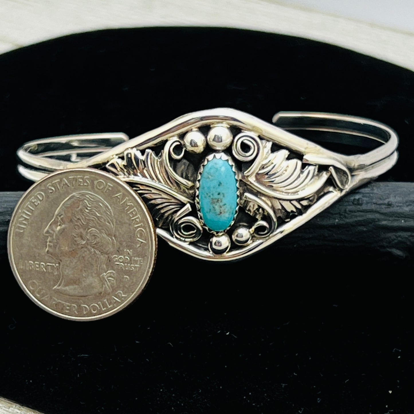 6 1/2" Stamped Navajo sterling silver Turquoise cuff bracelet Harry Yazzie BR68