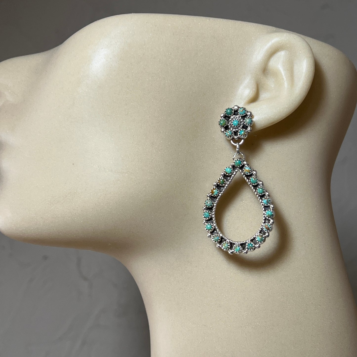 Green Turquoise snake eye dot earrings sterling silver Falencia Yazzie Navajo handmade 708