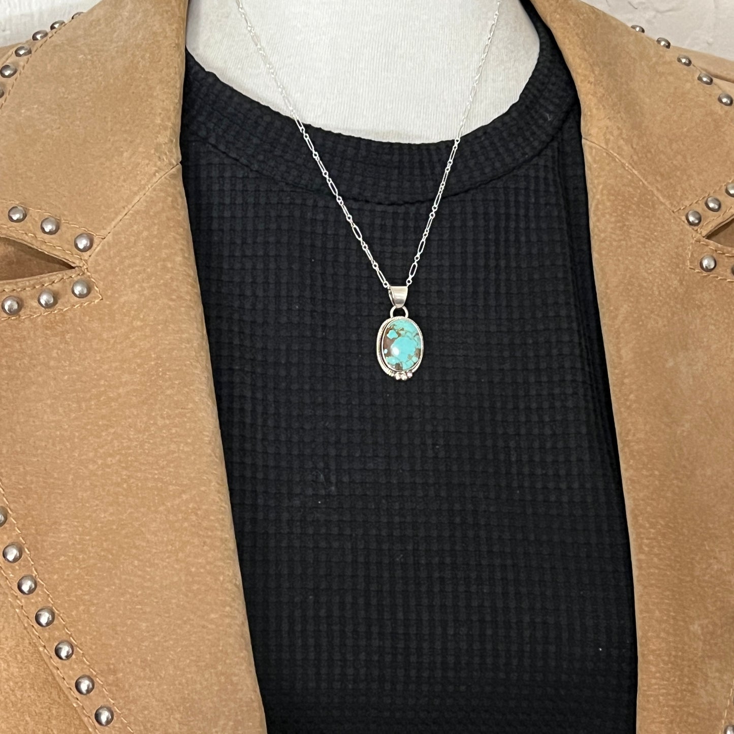 18" Sterling silver #8 Spiderweb Turquoise necklace pendant Burt Francisco Navajo 625