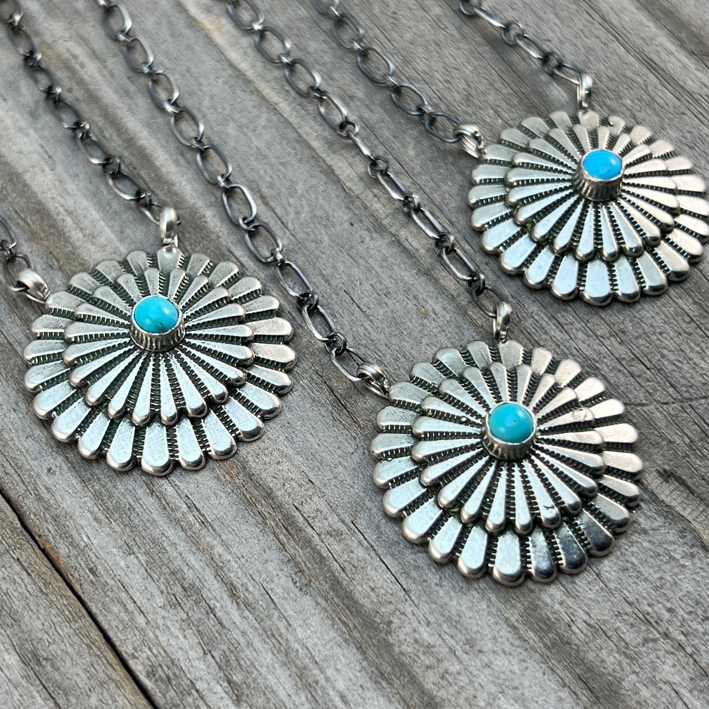 18" Turquoise Concho Necklace Sterling silver Navajo Sheldon Mariano 661