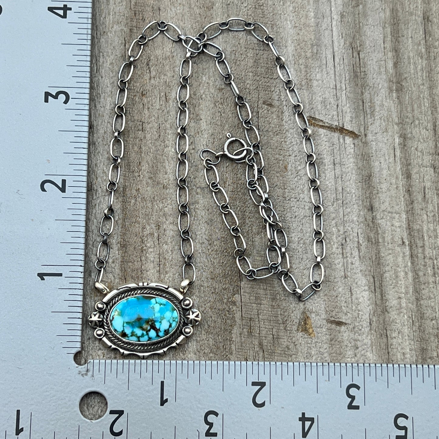 18" Blue Kingman Turquoise Necklace Sterling silver Navajo Daniel Benally 584