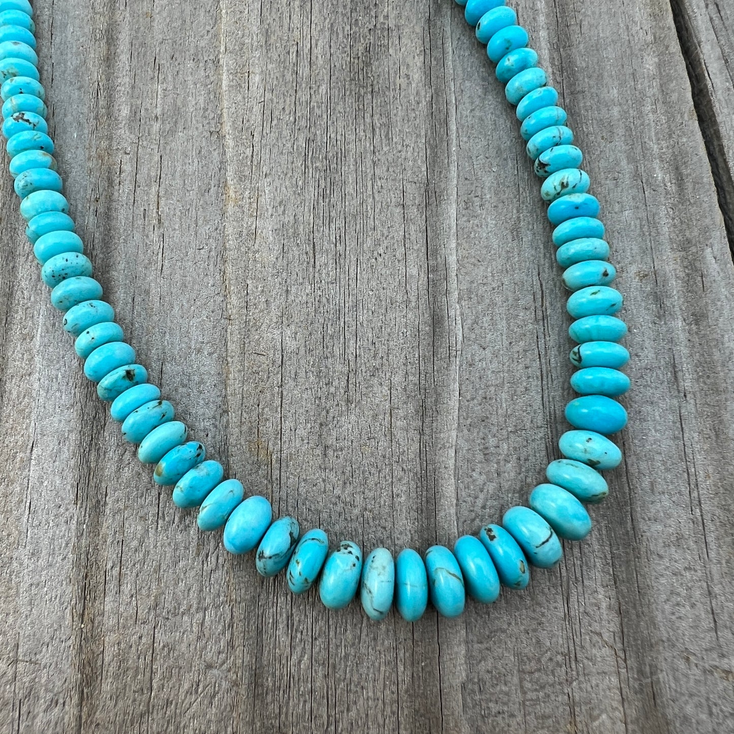 17" blue Turquoise graduated rondelle bead necklace choker Doreen Jake Navajo 781