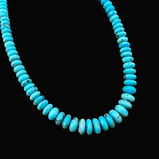 17" blue Turquoise graduated rondelle bead necklace choker Doreen Jake Navajo 781