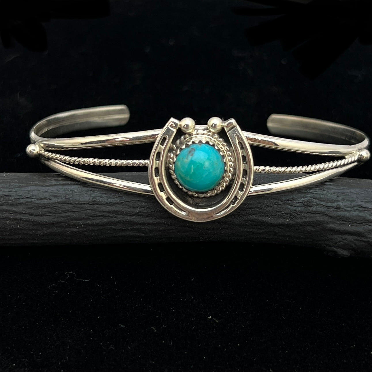 6 1/4" Kingman Turquoise Horseshoe Cuff Bracelet Sterling Silver Letricia Largo BR49
