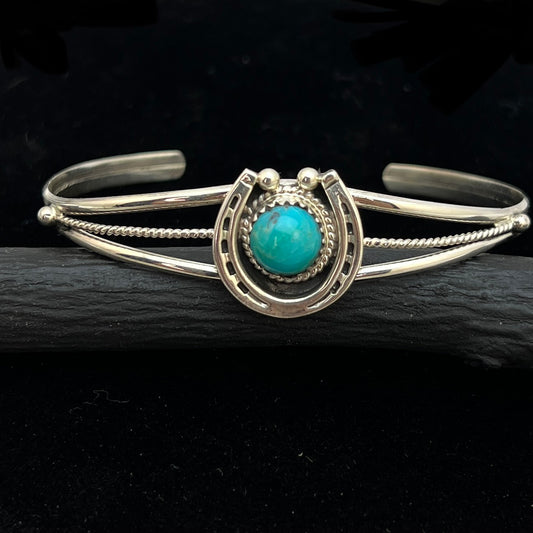 6 1/4" Kingman Turquoise Horseshoe Cuff Bracelet Sterling Silver Letricia Largo BR49