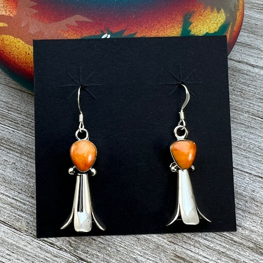 Orange Spiny Shell Sterling silver Squash blossom earrings, Navajo handmade Dorothy Lee