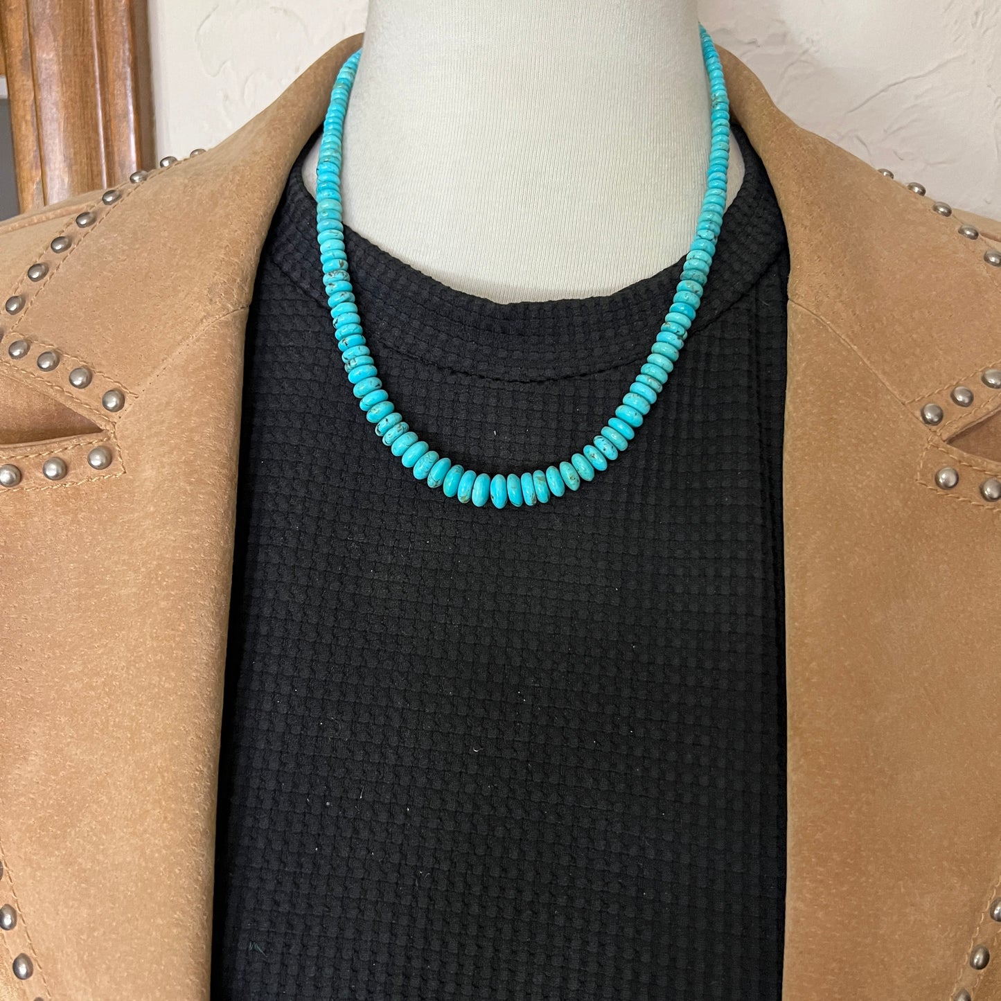 19" blue Turquoise graduated rondelle bead necklace choker Doreen Jake Navajo 779