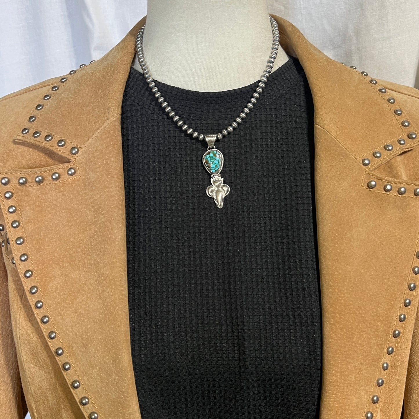 16" Kingman polychrome Turquoise  Necklace Gary Shorty Sterling Silver NK21