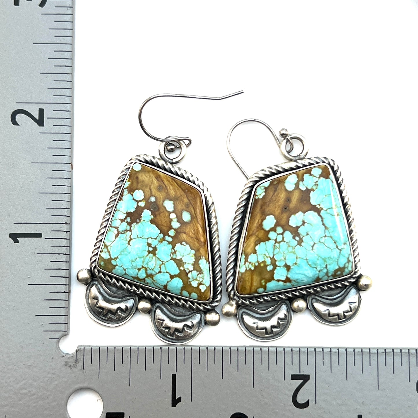 #8 Turquoise Station Necklace Earrings Set Sterling Silver Navajo Paul Livingston 641