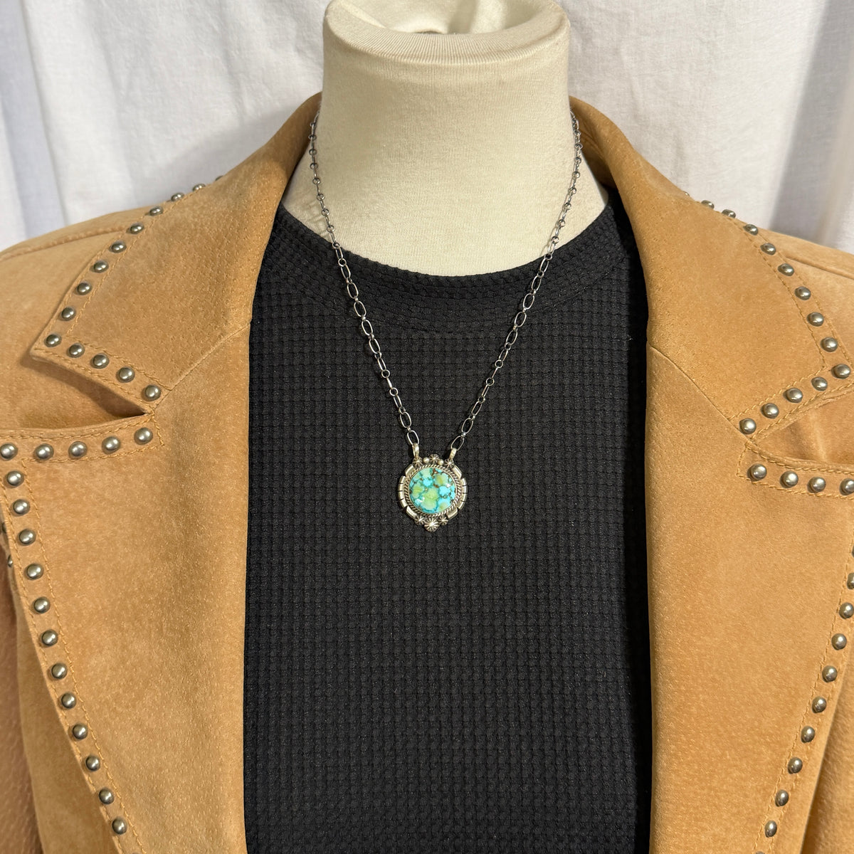 Sonoran turquoise station necklace Sterling Silver Navajo Samuel Yellowhair NK39