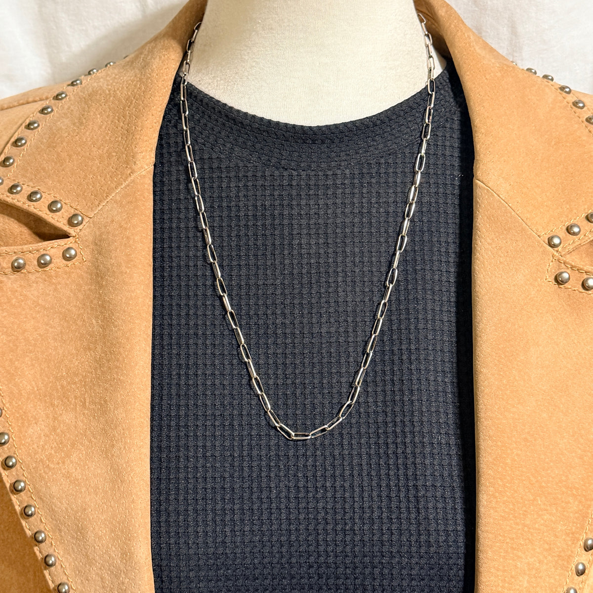 24" Sterling Silver Navajo Handmade Paper Clip Link Chain necklace Sally Shurley CH3-24