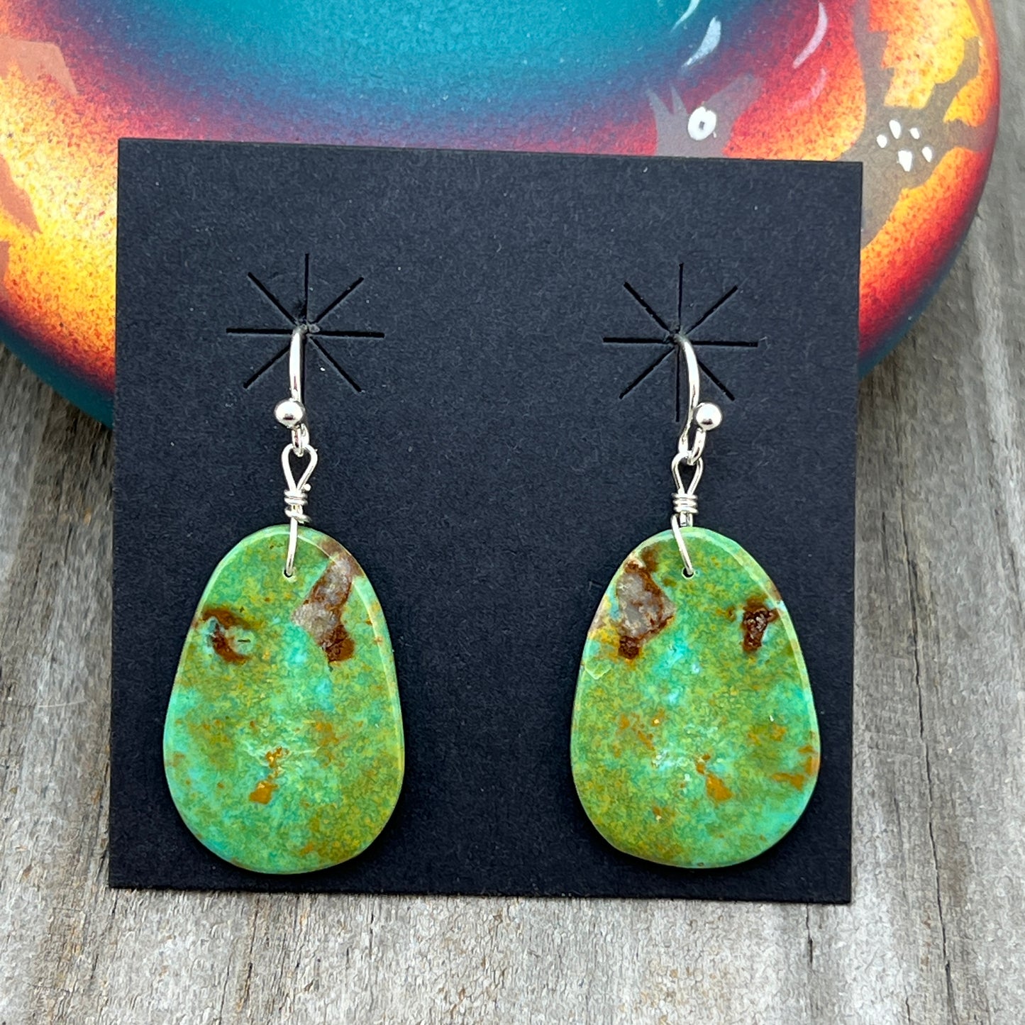 Green Kingman Turquoise slab earrings Ronald Chavez Santo Domingo 615