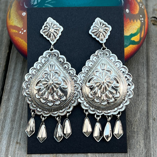 Large Stamped Concho earrings sterling silver Terry Charlie Navajo handmade 699