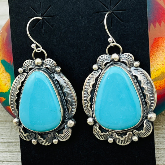 Blue Egyptian turquoise Earrings Jackson Hoskie signed Sterling silver ER7