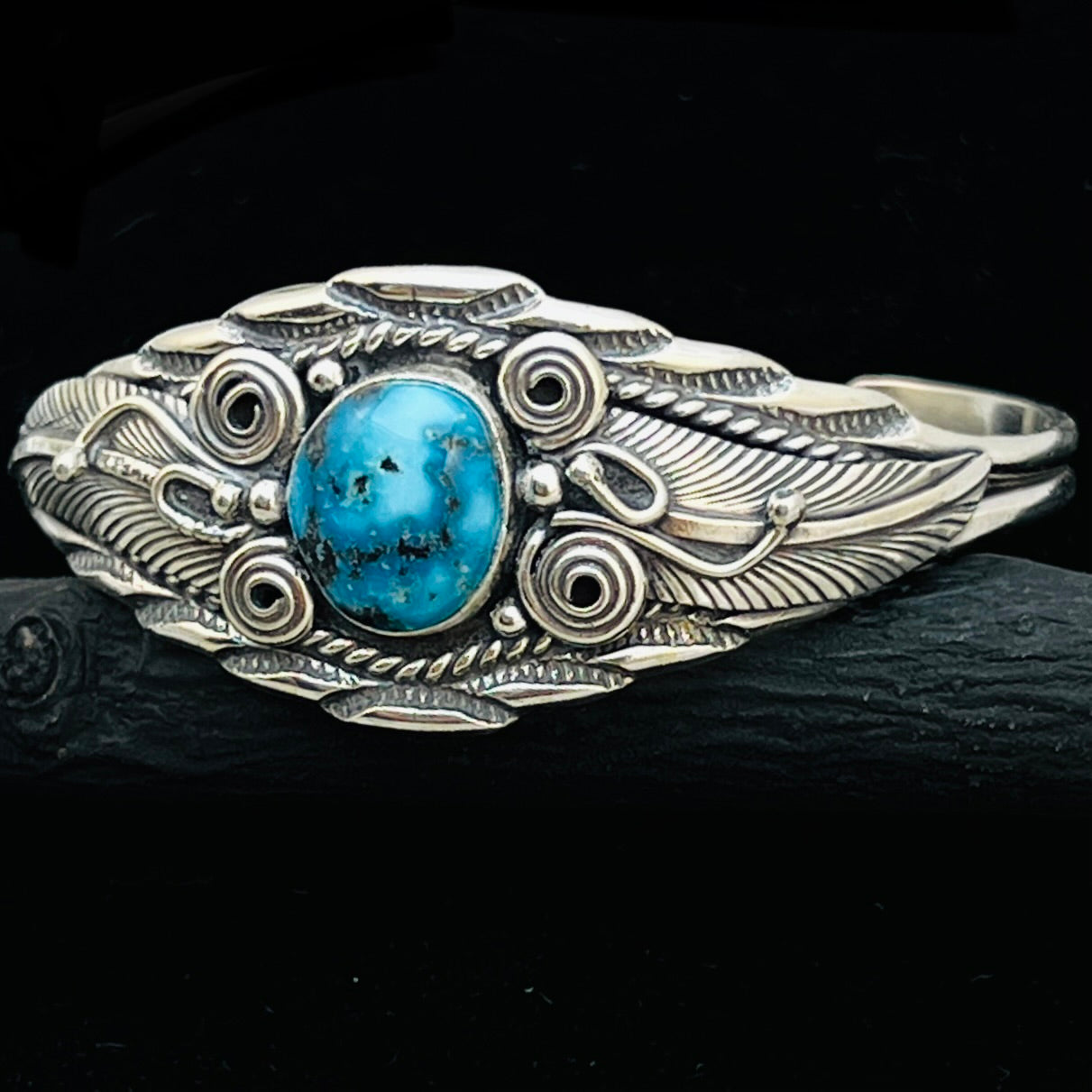 6 1/8" Stamped Navajo sterling silver Turquoise cuff bracelet Darrell Morgan BR74