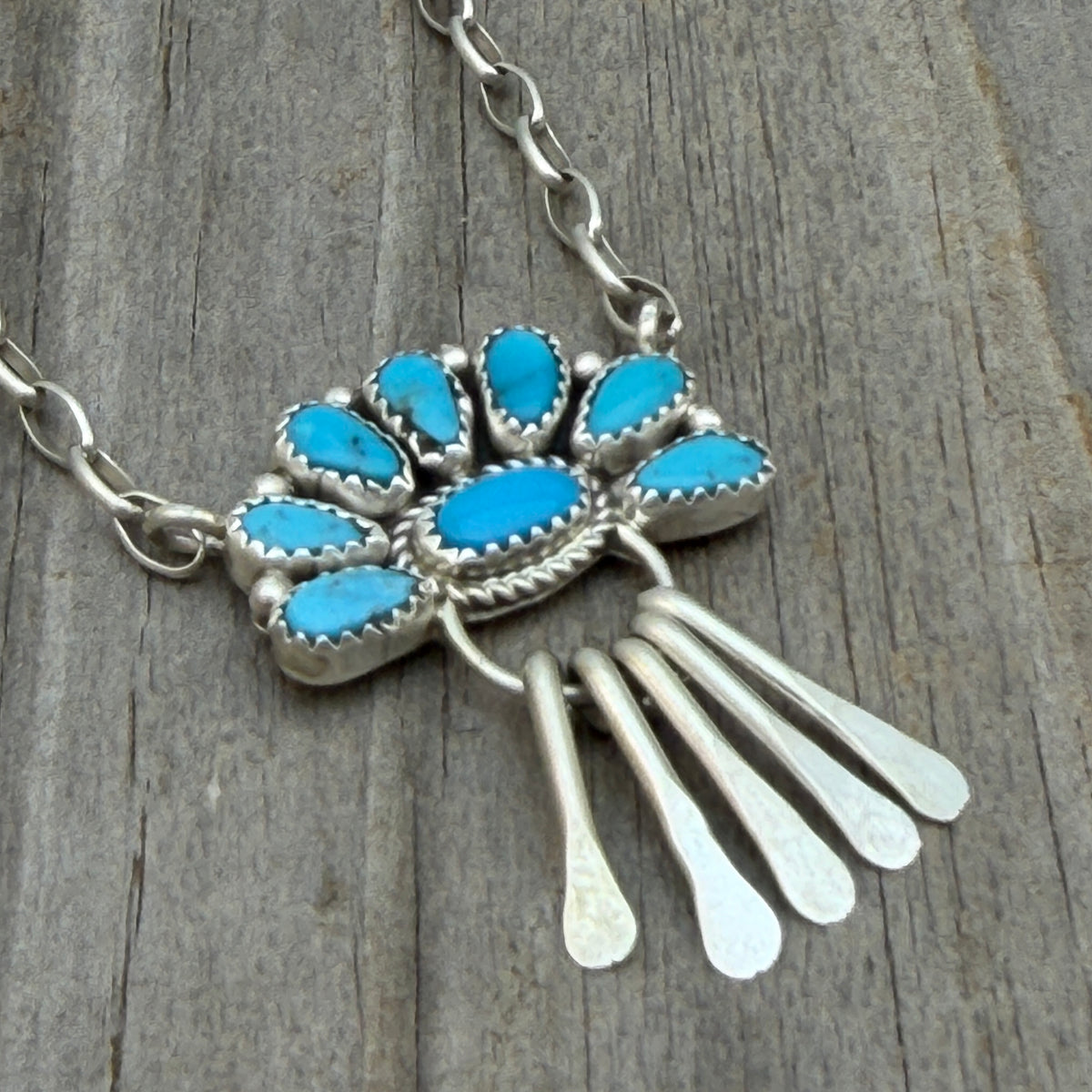 17 1/2" Turquoise Petit  Point Necklace Justina Wilson Sterling silver NK55