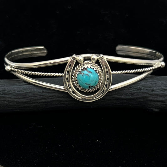 6 1/4" Kingman Turquoise Horseshoe Cuff Bracelet Sterling Silver Letricia Largo BR50