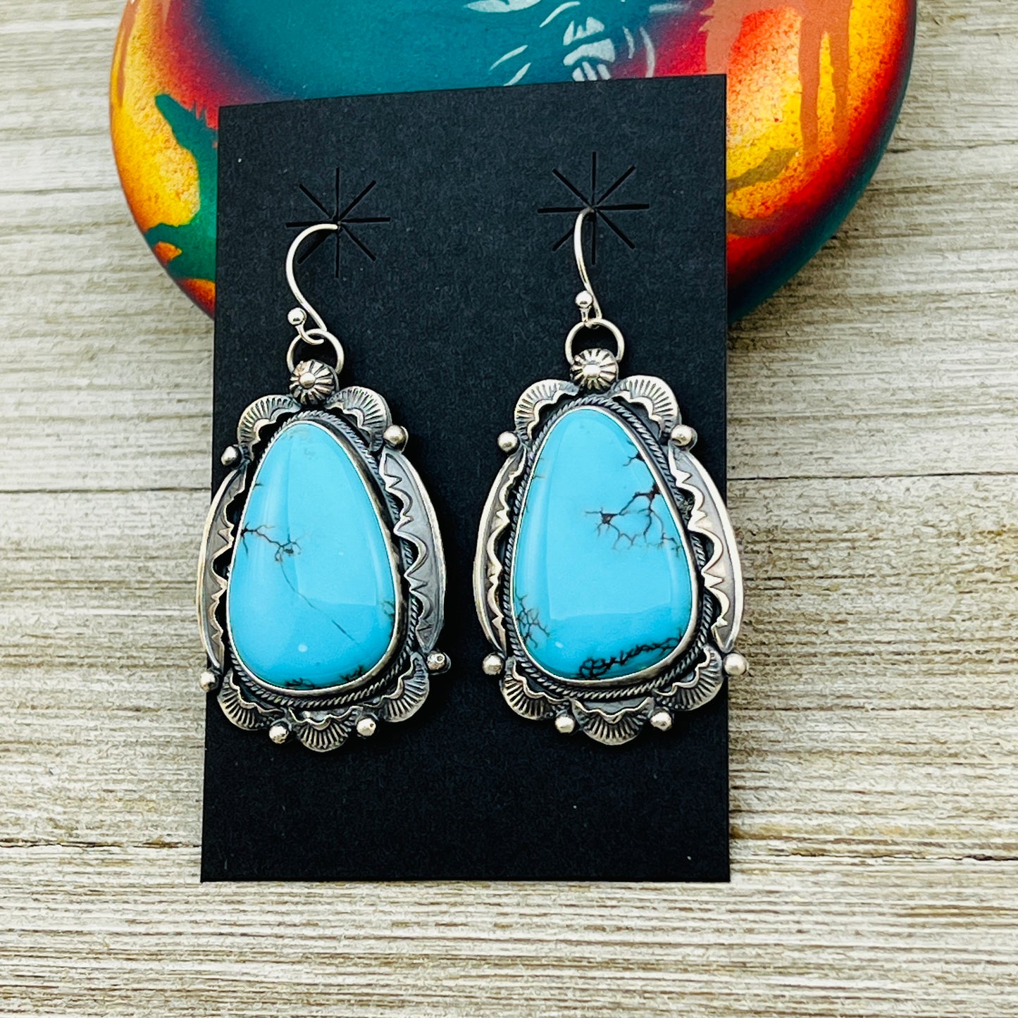 Blue Egyptian turquoise Earrings Jackson Hoskie signed Sterling silver ER5
