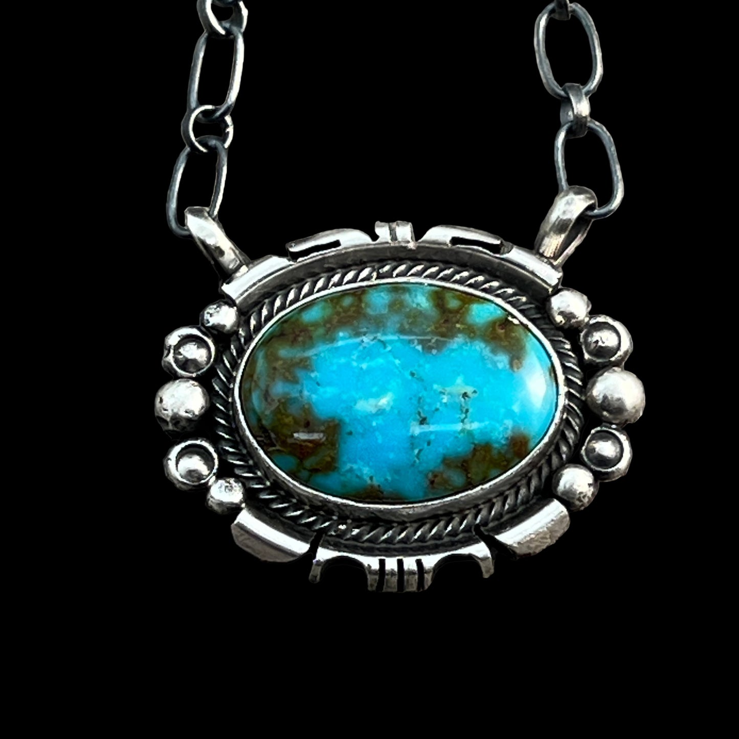 18" Kingman Spiderweb Turquoise Necklace Sterling silver Navajo Daniel Benally 593