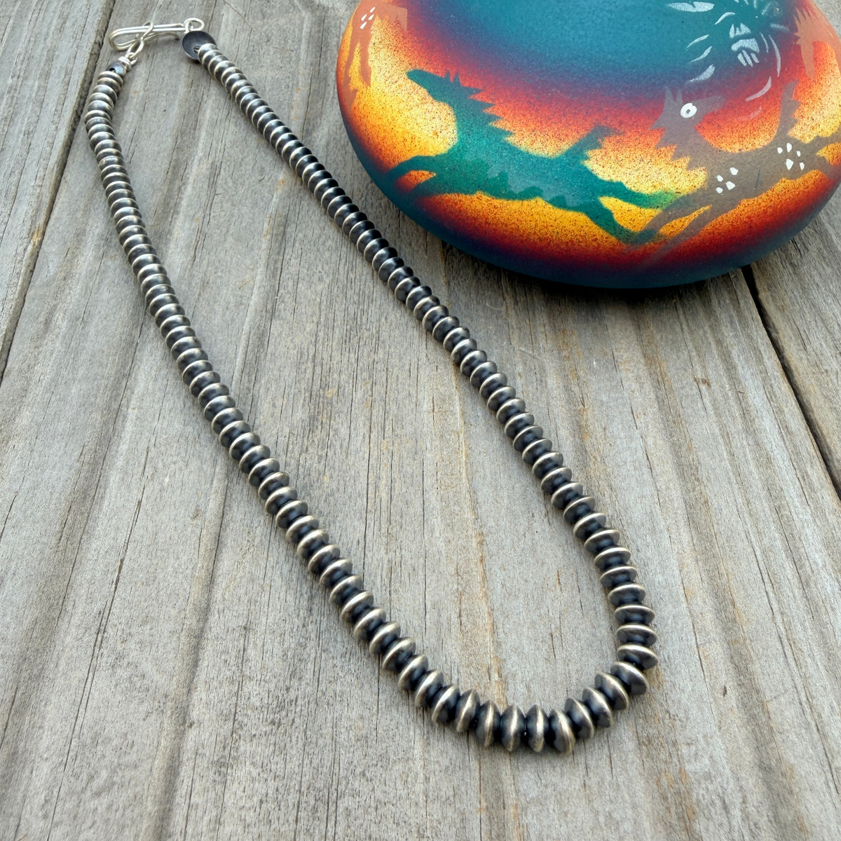 16" Sterling silver Navajo handmade 5mm saucer bead Pearl necklace Bryannen Halwood