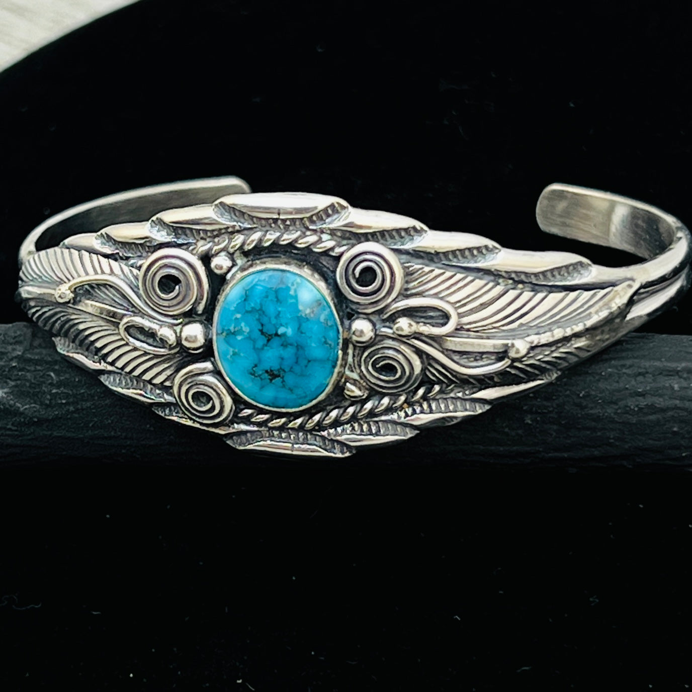6 1/8" Stamped Navajo sterling silver Turquoise cuff bracelet Darrell Morgan BR75