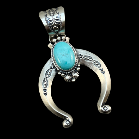 Sonoran Gold Turquoise Naja Pendant Samuel Yellowhair Sterling Silver 605