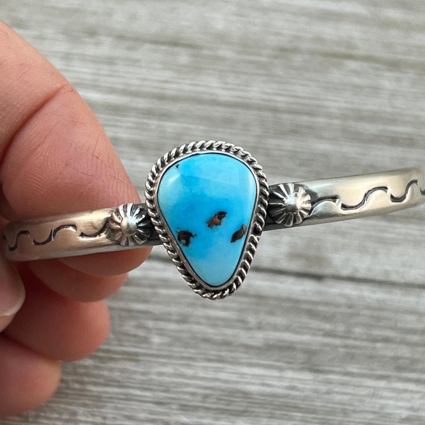 6.25 6.5 6.75 Kingman Turquoise stacker Cuff bracelet #9 Sterling Silver Samuel Yellowhair