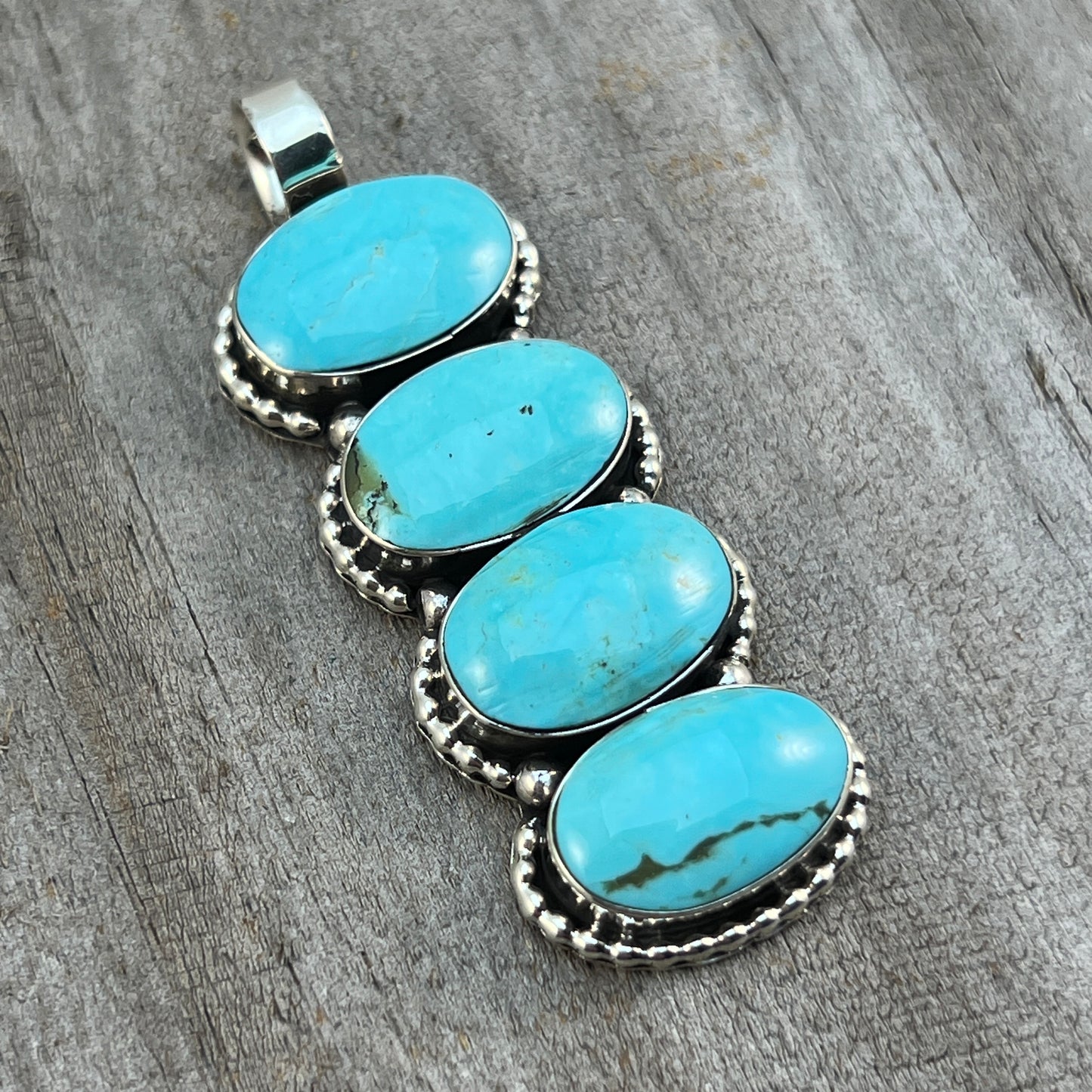 Turquoise vertical bar Pendant Sterling silver Navajo handmade Marie Bahe 537