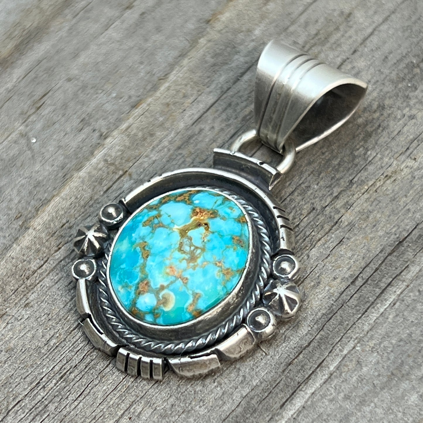 Kingman Turquoise pendant sterling silver Marita Benally Navajo 741