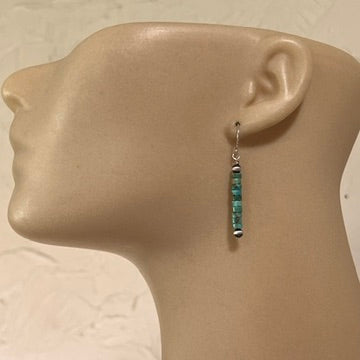 Turquoise Heishi Sterling Silver Oxidized Pearl Earrings, Southwest Silver beads, Simple Style