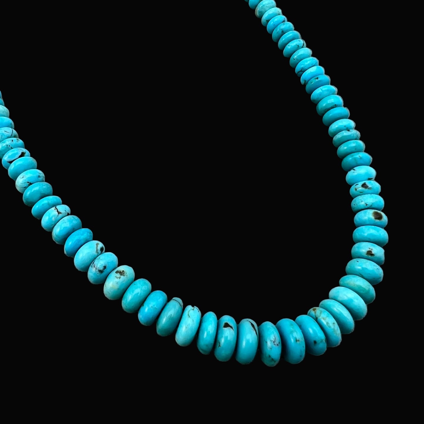 17" blue Turquoise graduated rondelle bead necklace choker Doreen Jake Navajo 780