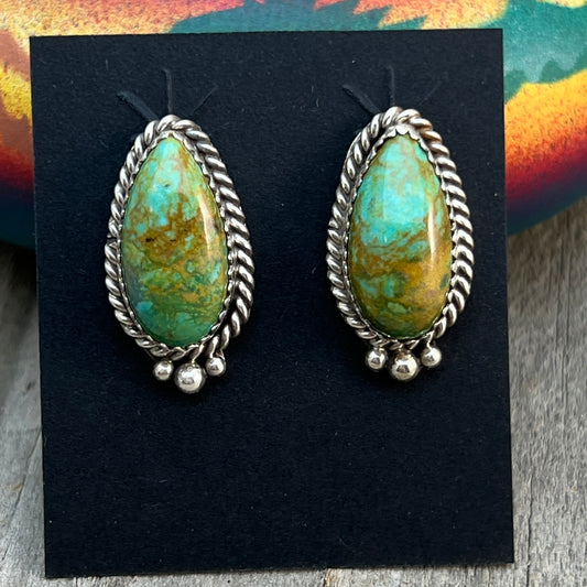 Green Kingman Turquoise Teardrop stud earrings sterling silver Theresa Smith Navajo 719