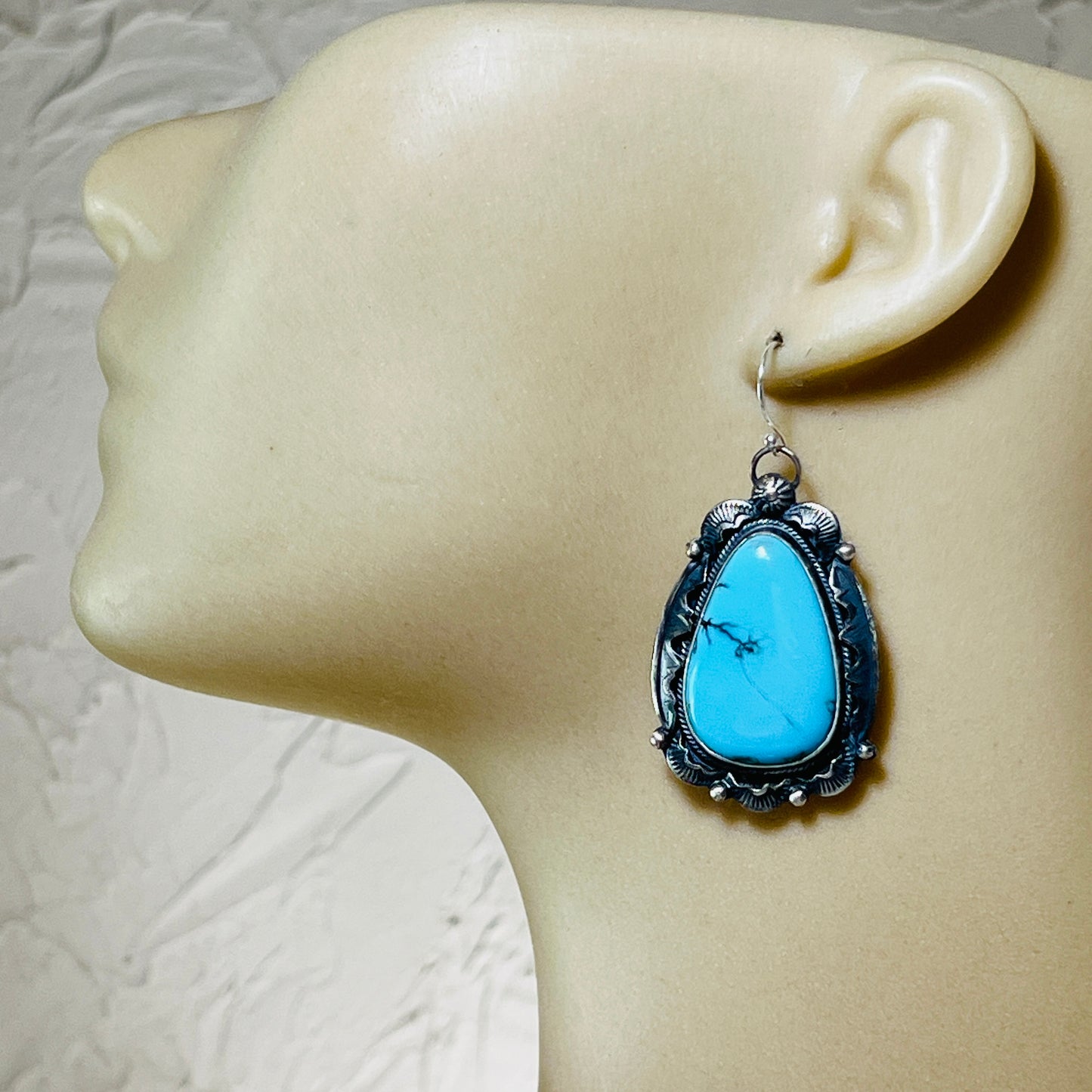 Blue Egyptian turquoise Earrings Jackson Hoskie signed Sterling silver ER5