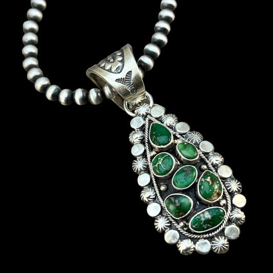 17" bead Necklace Green Sonoran Turquoise Adrienne Gordon Navajo sterling silver