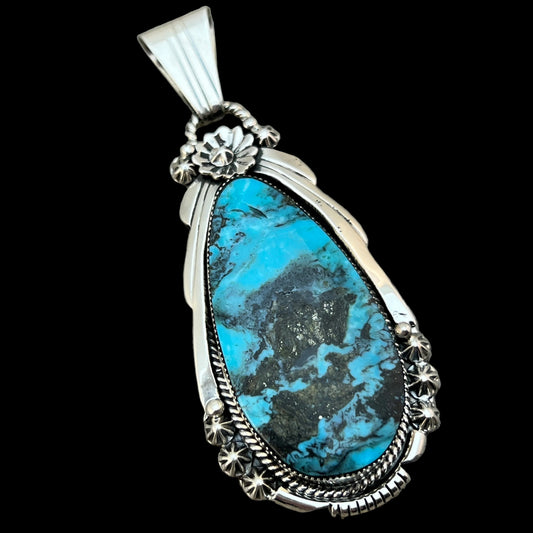 Blue Smokey Kingman Turquoise pendant sterling silver Rose Lee Navajo 788