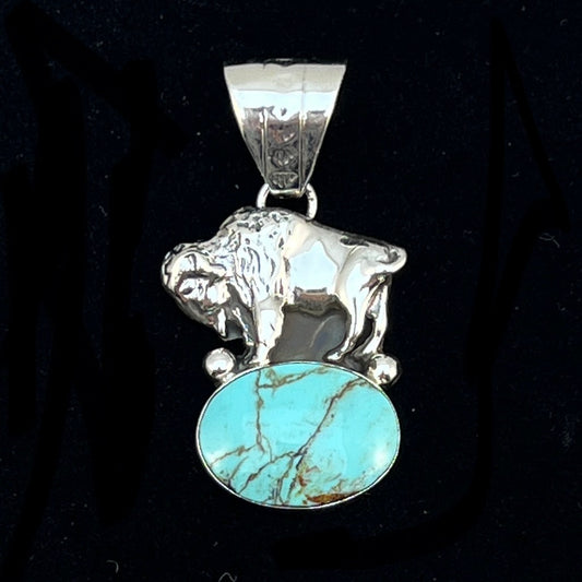 Turquoise Buffalo Pendant Navajo Arthur Bruggeman sterling silver men women