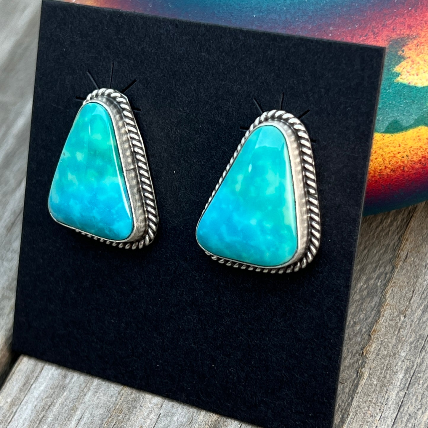 Blue Kingman Turquoise stud earrings sterling silver Trish Largo Navajo 722