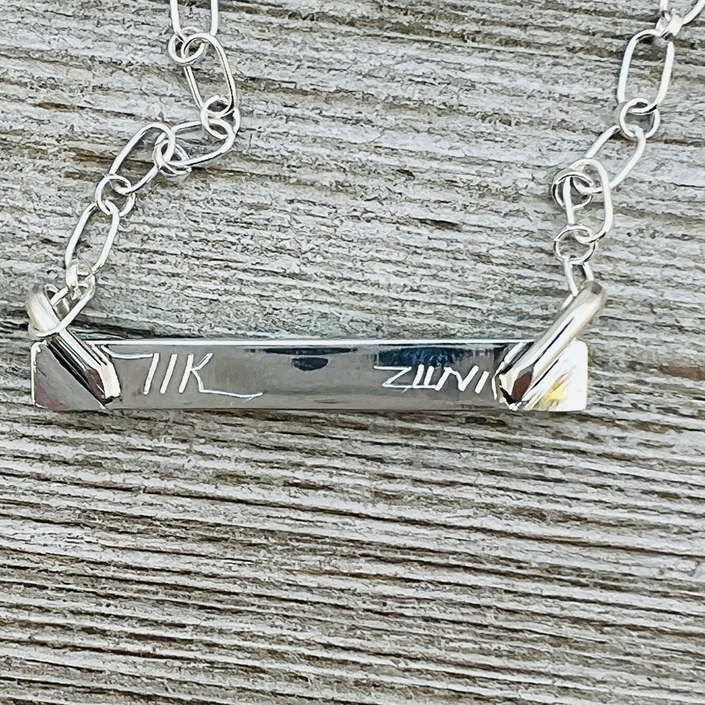 18" Turquoise inlay skinny bar necklace Zuni handmade MaDerral Kallestewa