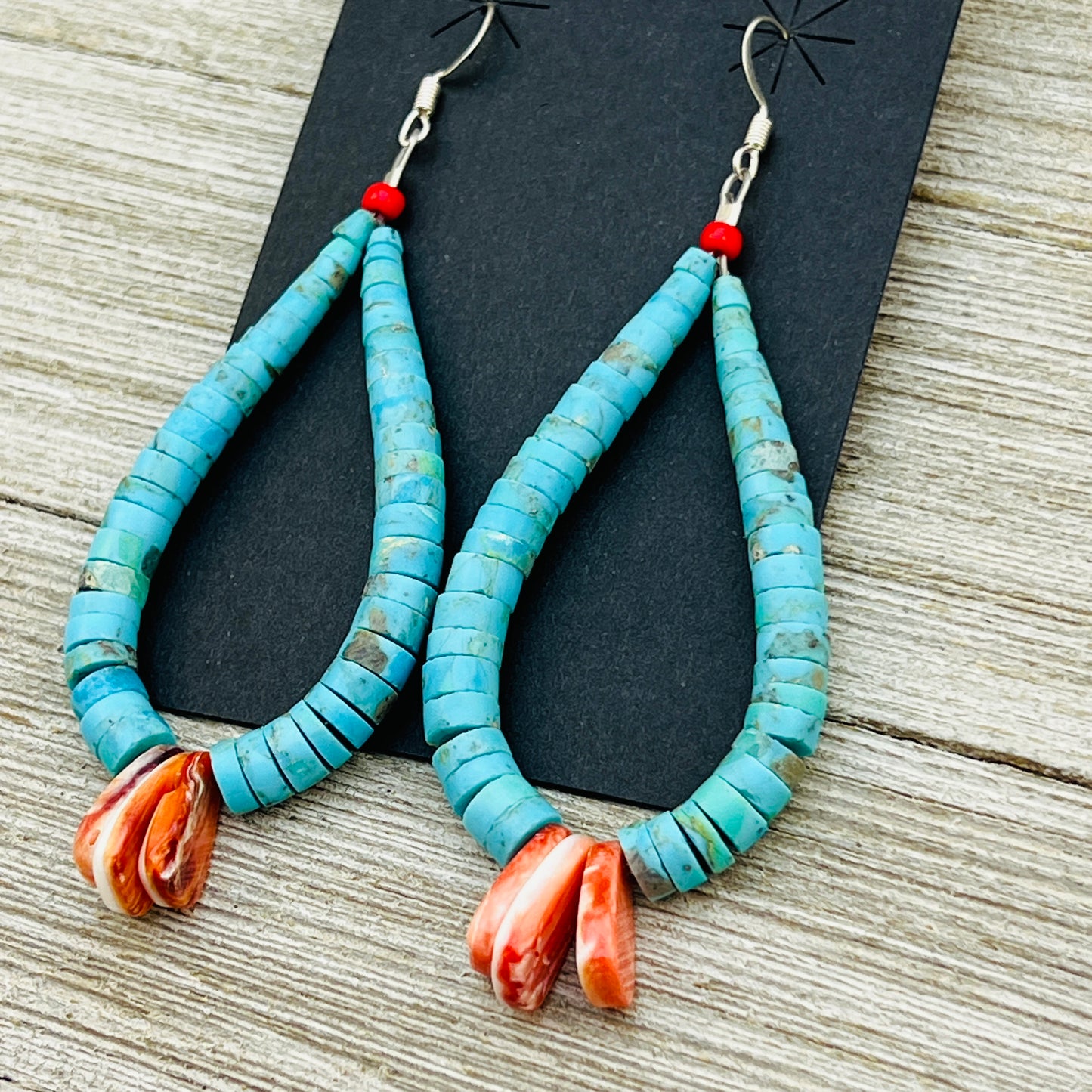Traditional Turquoise Jacla Earrings Lupe Lovato Santo Domingo Kewa Spiny Oyster ER9
