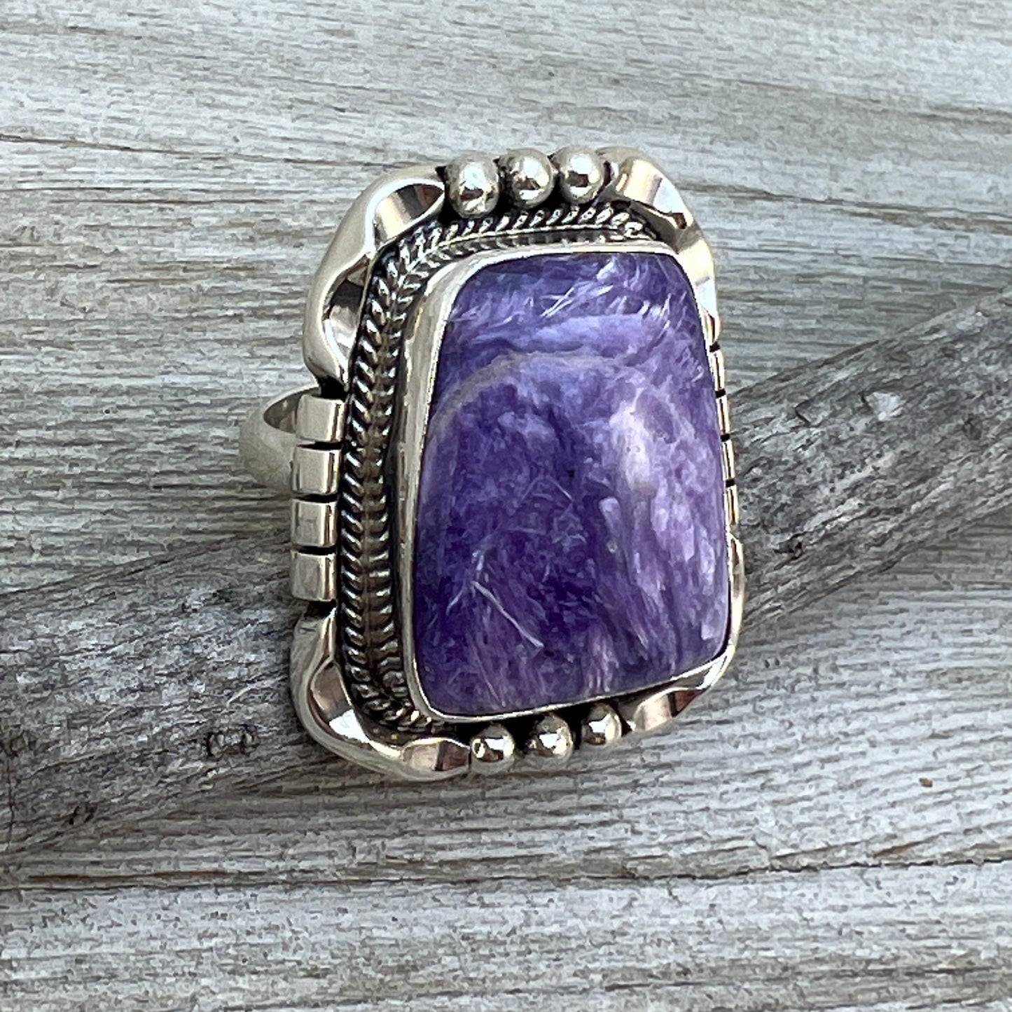 Size 7 Charoite sterling silver handmade ring #10 Navajo Samuel Yellowhair