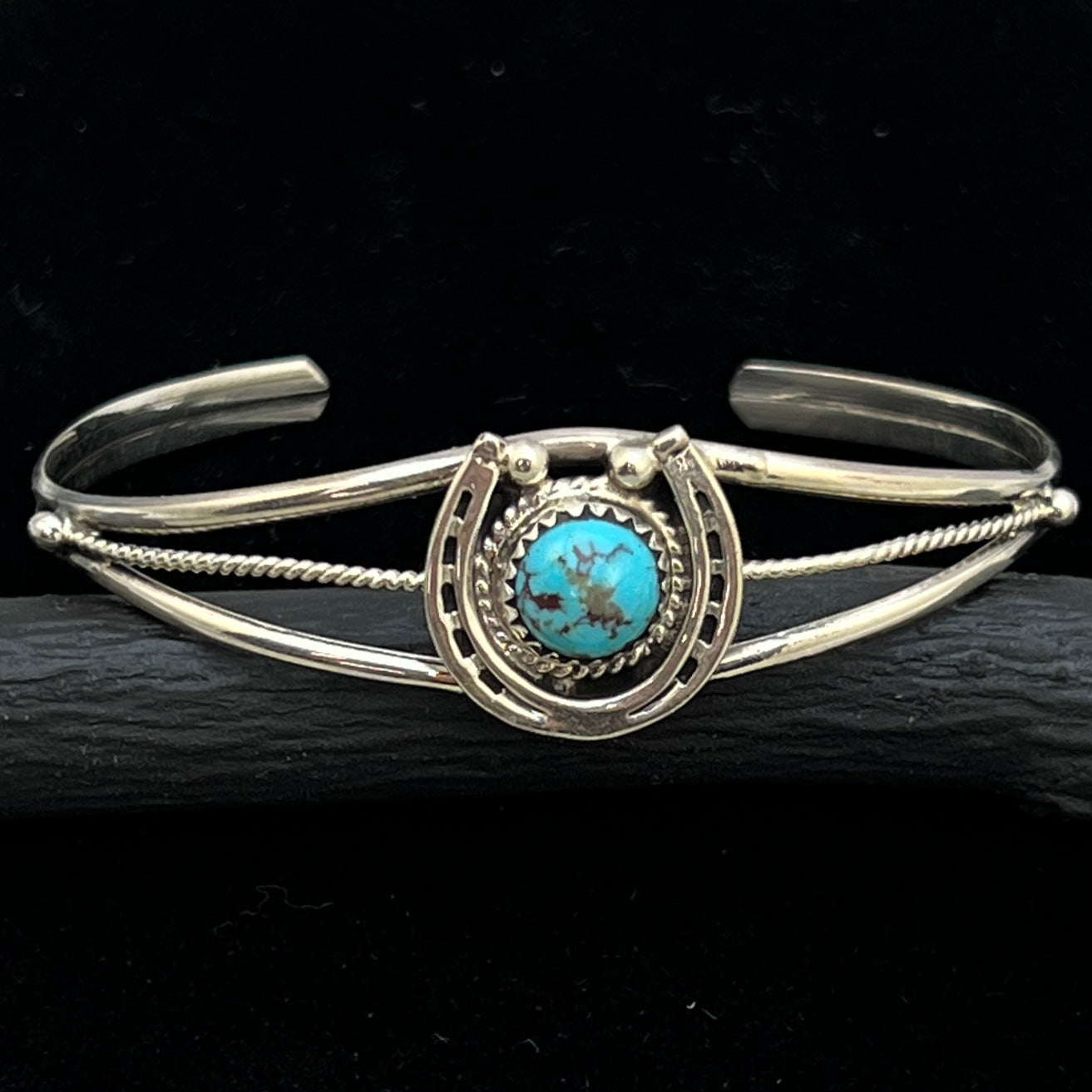 6 1/4" Kingman Turquoise Horseshoe Cuff Bracelet Sterling Silver Letricia Largo BR51