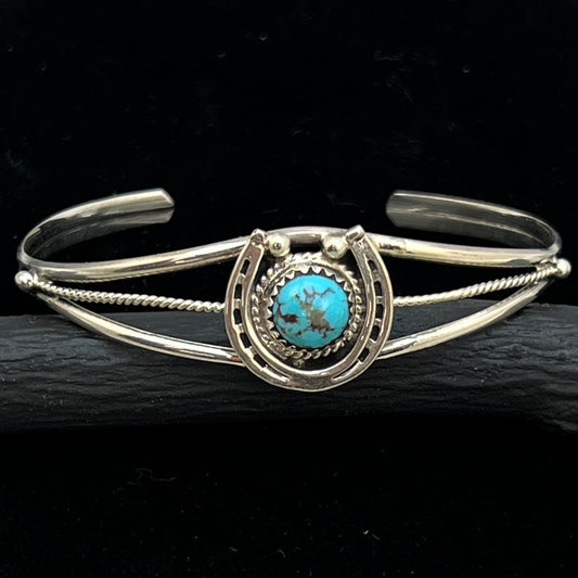 6 1/4" Kingman Turquoise Horseshoe Cuff Bracelet Sterling Silver Letricia Largo BR51