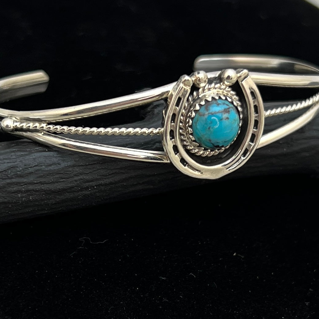 6 1/4" Kingman Turquoise Horseshoe Cuff Bracelet Sterling Silver Letricia Largo BR54