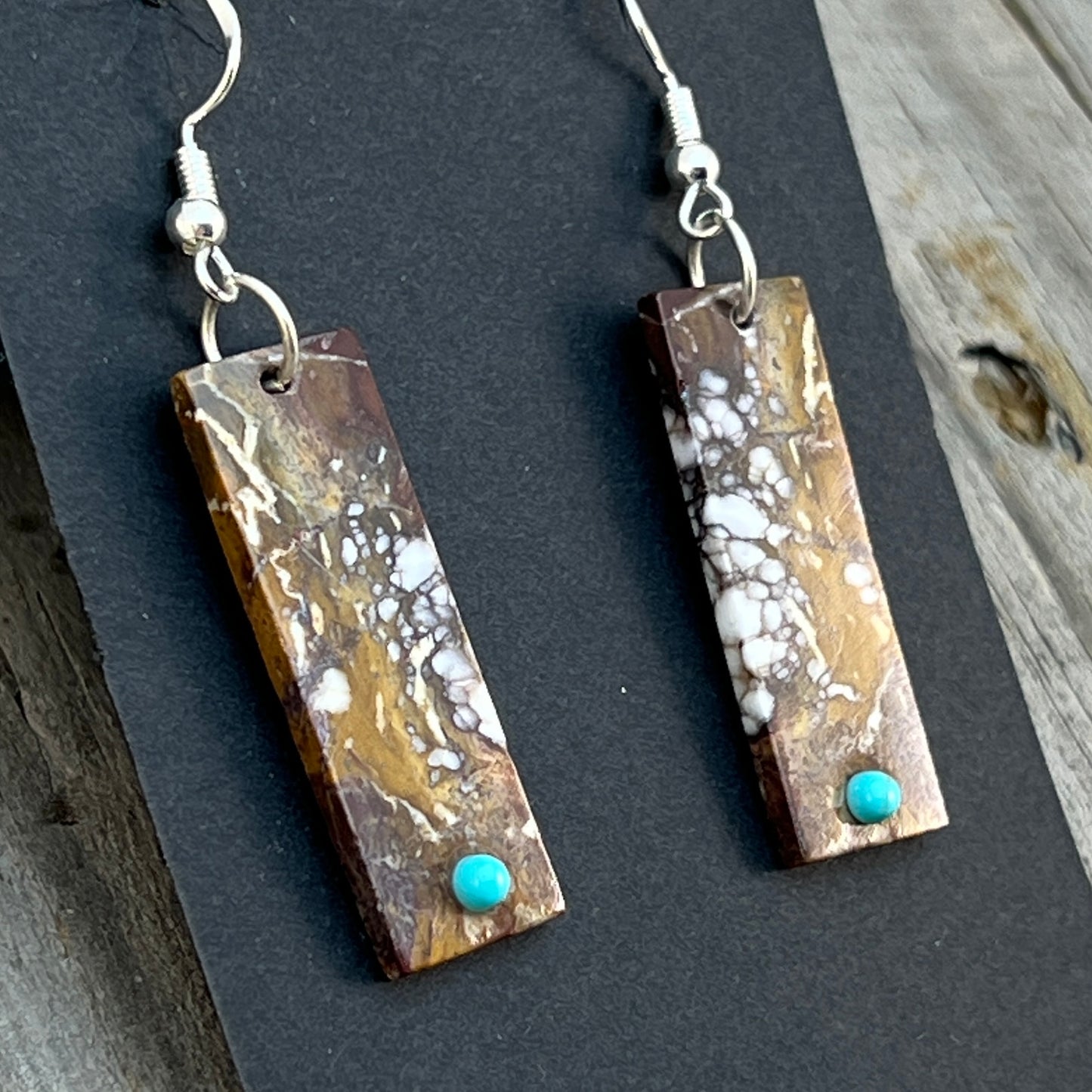 Wild Horse Slab Earrings Turquoise Zuni handmade Jesus Espino 677