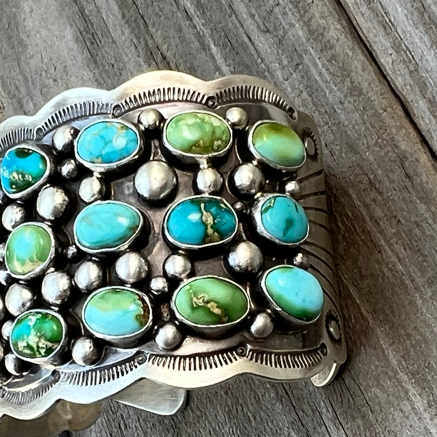 6 3/4" Green Blue Sonoran Turquoise Cuff Bracelet Sterling Silver Tom Lewis 512