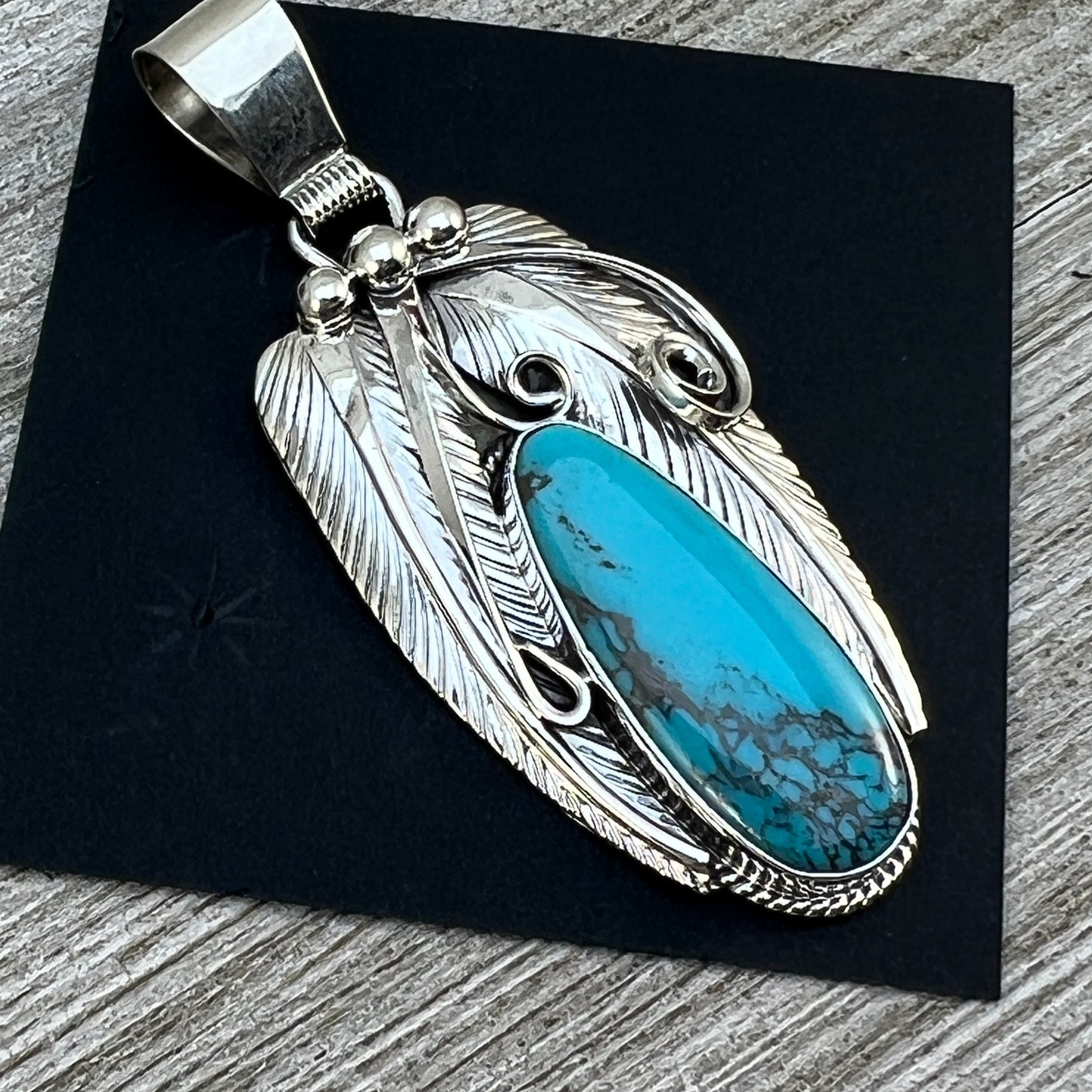 Blue Kingman turquoise with matrix pendant #2, Navajo handmade Davey Morgan, sterling silver