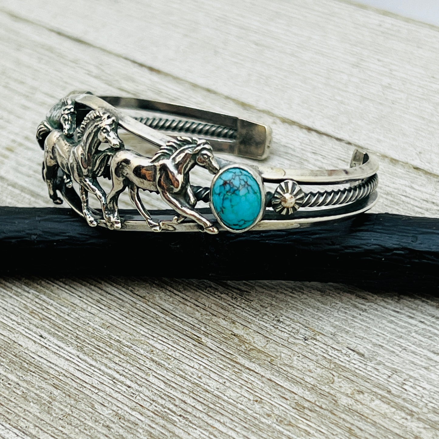 6 1/2" turquoise horse cuff bracelet Sterling Silver Bobby Platero BR 38