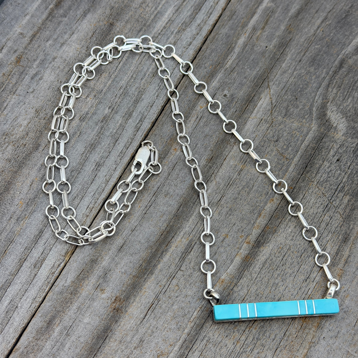 22" Turquoise inlay bar necklace Zuni handmade MaDerral Kallestewa 2