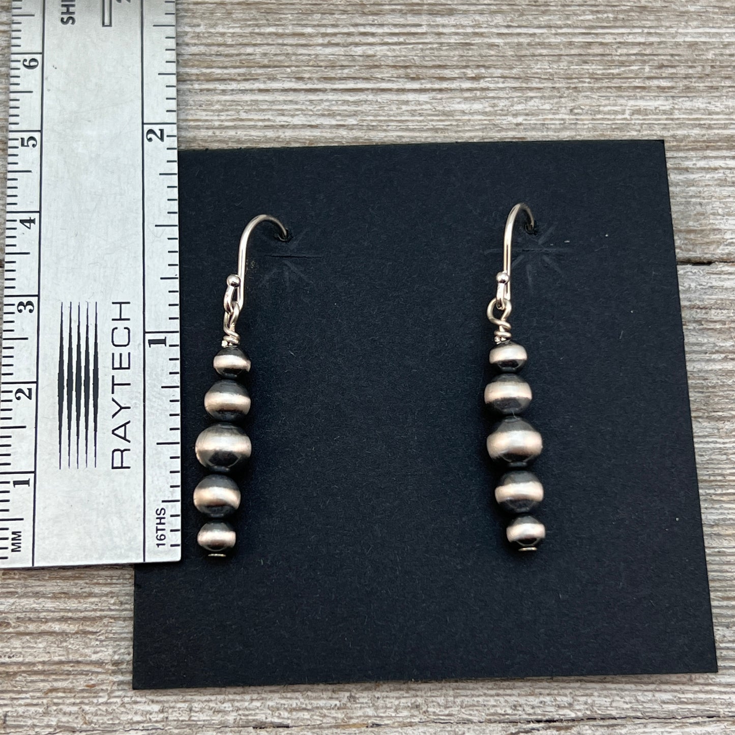 Graduated Sterling Silver Oxidized Pearl Earrings, Southwest Silver beads, Western 4mm 5mm 6mm